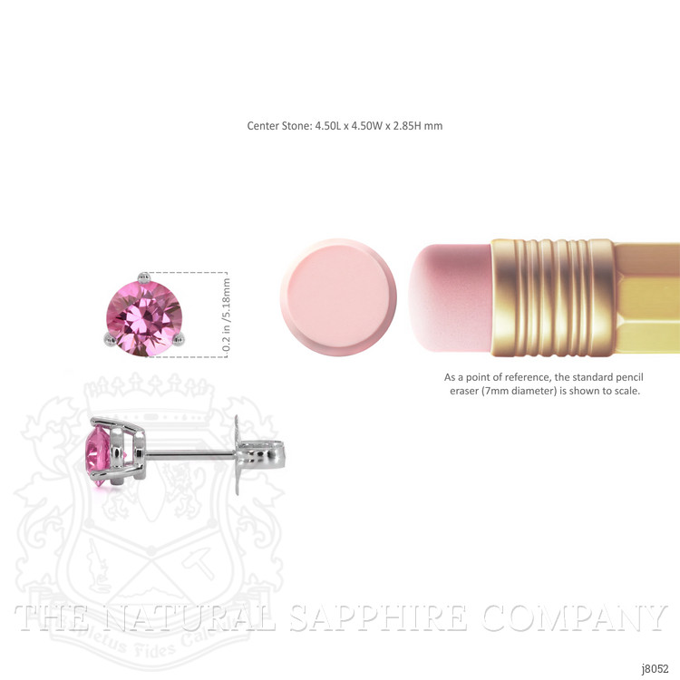 0.80 Ct.Tw. Pink Sapphire Studs Earrings, 14K White Gold