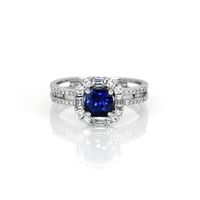 0.80 Ct. Sapphire Natural Diamond Pave Ring, 18K White Gold Video