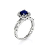 0.80 Ct. Sapphire Natural Diamond Pave Ring, 18K White Gold Image