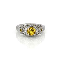 1.11 Ct. Yellow Sapphire and Natural Diamond Antique Style Ring, 14K White Gold Video