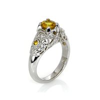 1.11 Ct. Yellow Sapphire and Natural Diamond Antique Style Ring, 14K White Gold Image