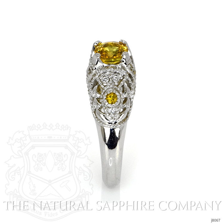 1.11 Ct. Yellow Sapphire and Natural Diamond Antique Style Ring, 14K White Gold