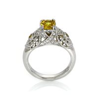 1.11 Ct. Yellow Sapphire and Natural Diamond Antique Style Ring, 14K White Gold Image