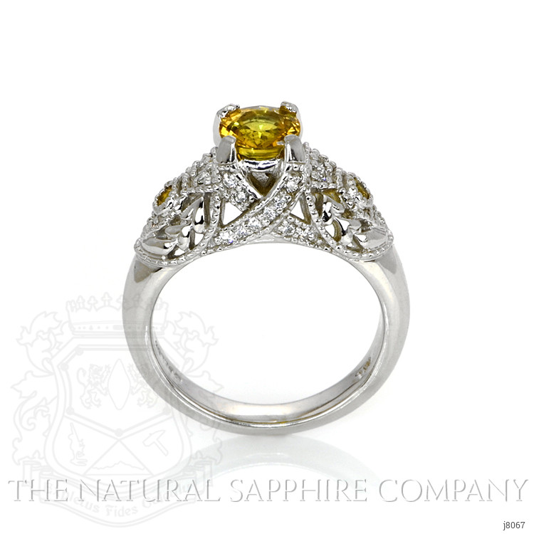 1.11 Ct. Yellow Sapphire and Natural Diamond Antique Style Ring, 14K White Gold