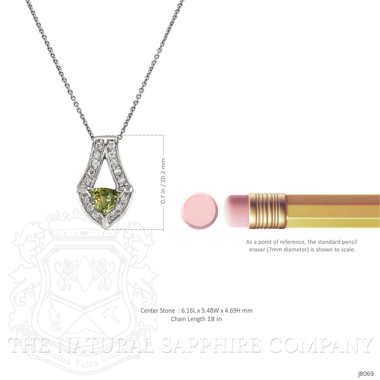 1.01 Ct. Green Sapphire and Natural Diamond Antique Style Pendant, 14K White Gold