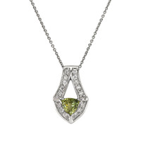1.01 Ct. Green Sapphire and Natural Diamond Antique Style Pendant, 14K White Gold Video