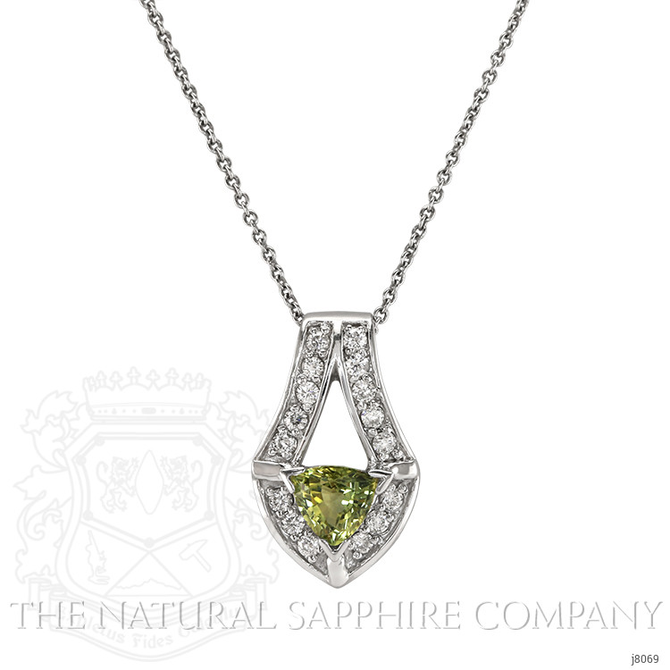1.01 Ct. Green Sapphire and Natural Diamond Antique Style Pendant, 14K White Gold