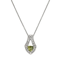 1.01 Ct. Green Sapphire and Natural Diamond Antique Style Pendant, 14K White Gold Image