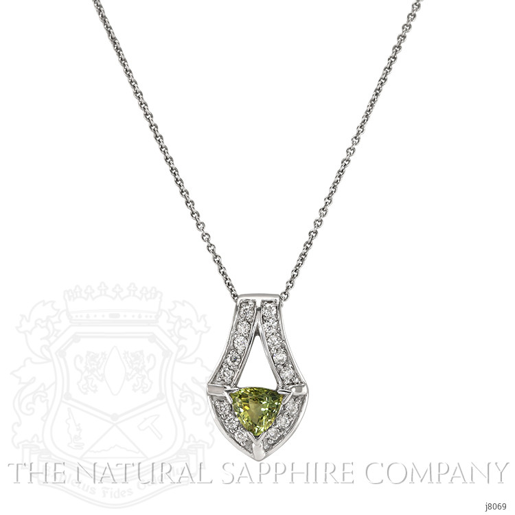 1.01 Ct. Green Sapphire and Natural Diamond Antique Style Pendant, 14K White Gold