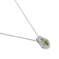 1.01 Ct. Green Sapphire and Natural Diamond Antique Style Pendant, 14K White Gold Image