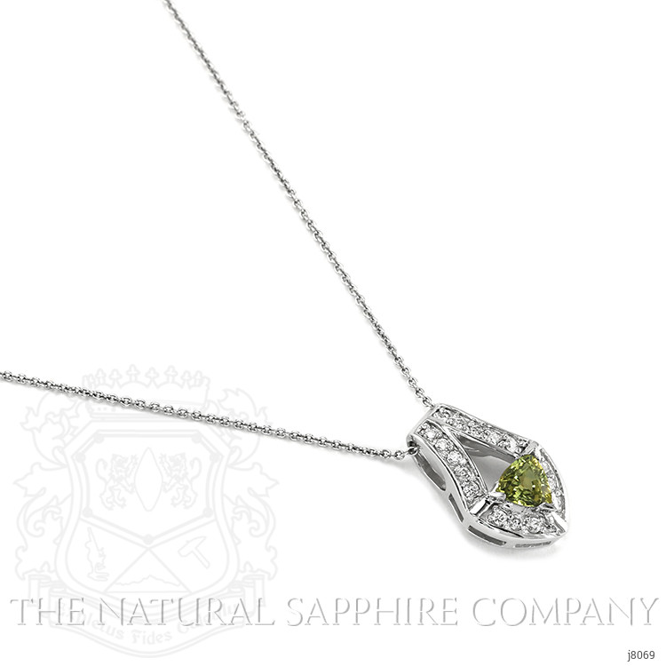 1.01 Ct. Green Sapphire and Natural Diamond Antique Style Pendant, 14K White Gold