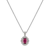 0.80 Ct. Sapphire Natural Diamond Antique Style Pendant, 14K White Gold Image