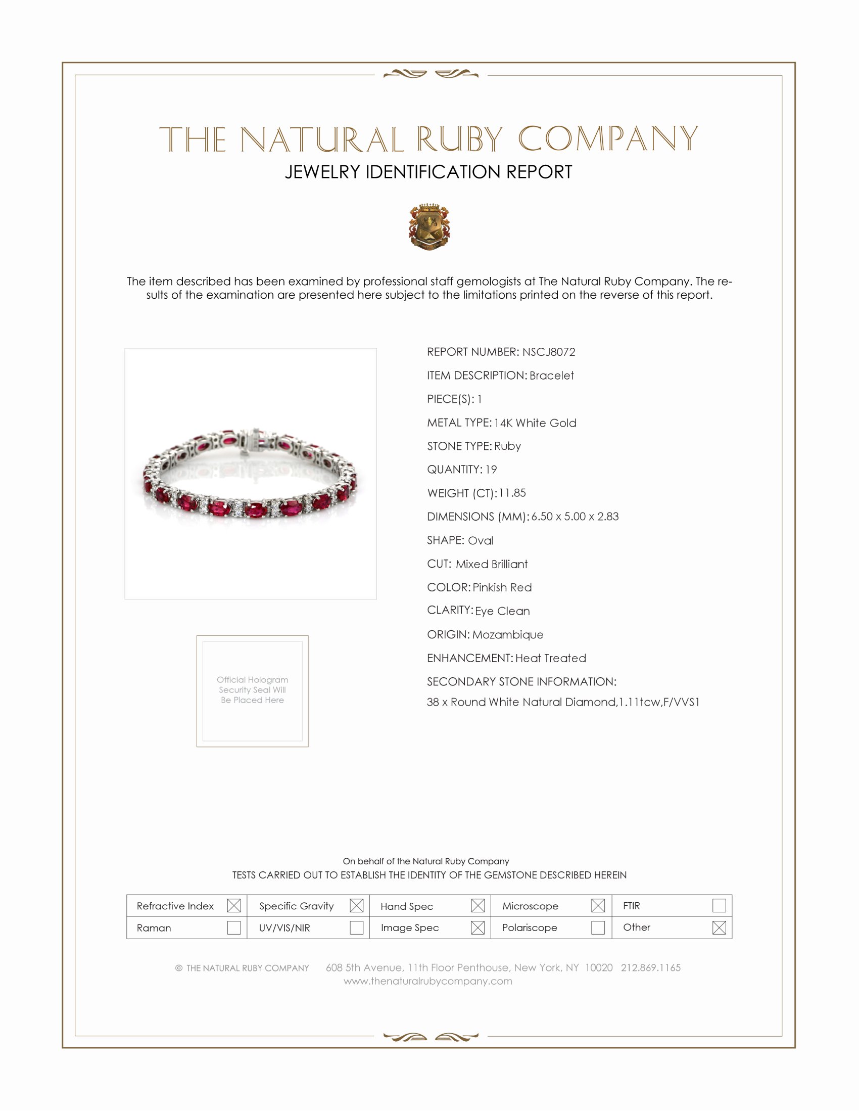 11.85 Ct.Tw. Ruby Natural Diamond Tennis/Line Bracelet, 14K White Gold