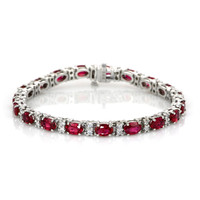11.85 Ct.Tw. Ruby Natural Diamond Tennis/Line Bracelet, 14K White Gold Video