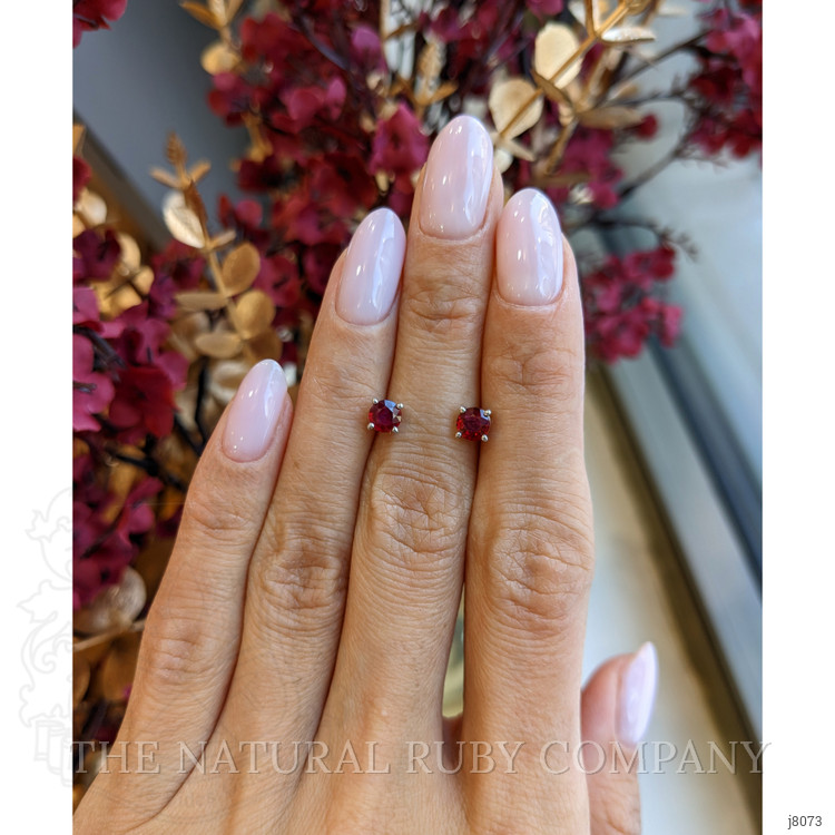 0.95 Ct.Tw. Ruby Studs Earrings, 14K White Gold