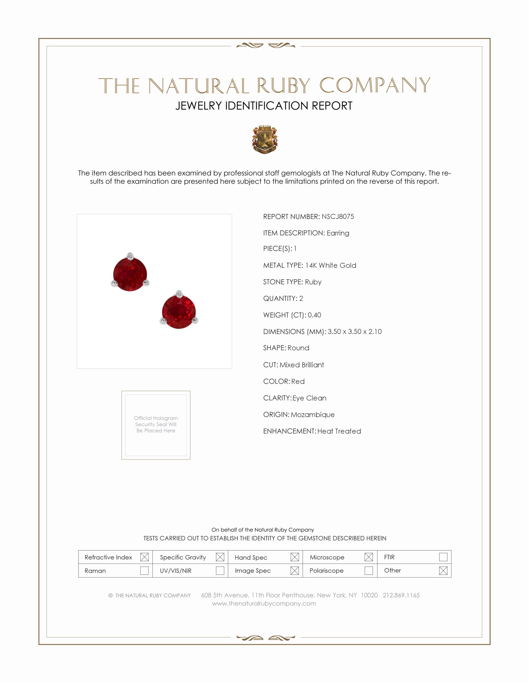 0.40 Ct.Tw. Ruby Studs Earrings, 14K White Gold