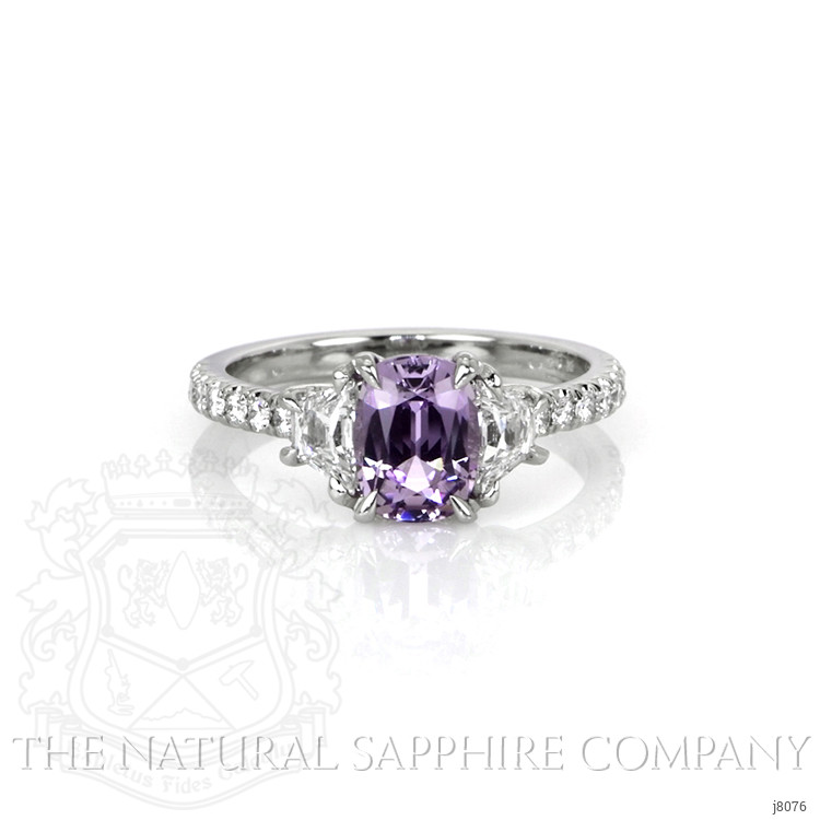 1.41 Ct. Purple Sapphire and Natural Diamond Three Stone Ring, Platinum 950
