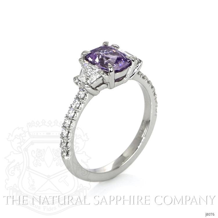 1.41 Ct. Purple Sapphire and Natural Diamond Three Stone Ring, Platinum 950