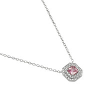 0.79 Ct. Purplish Pink Sapphire and Natural Diamond Pave Necklace, 14K White Gold Image