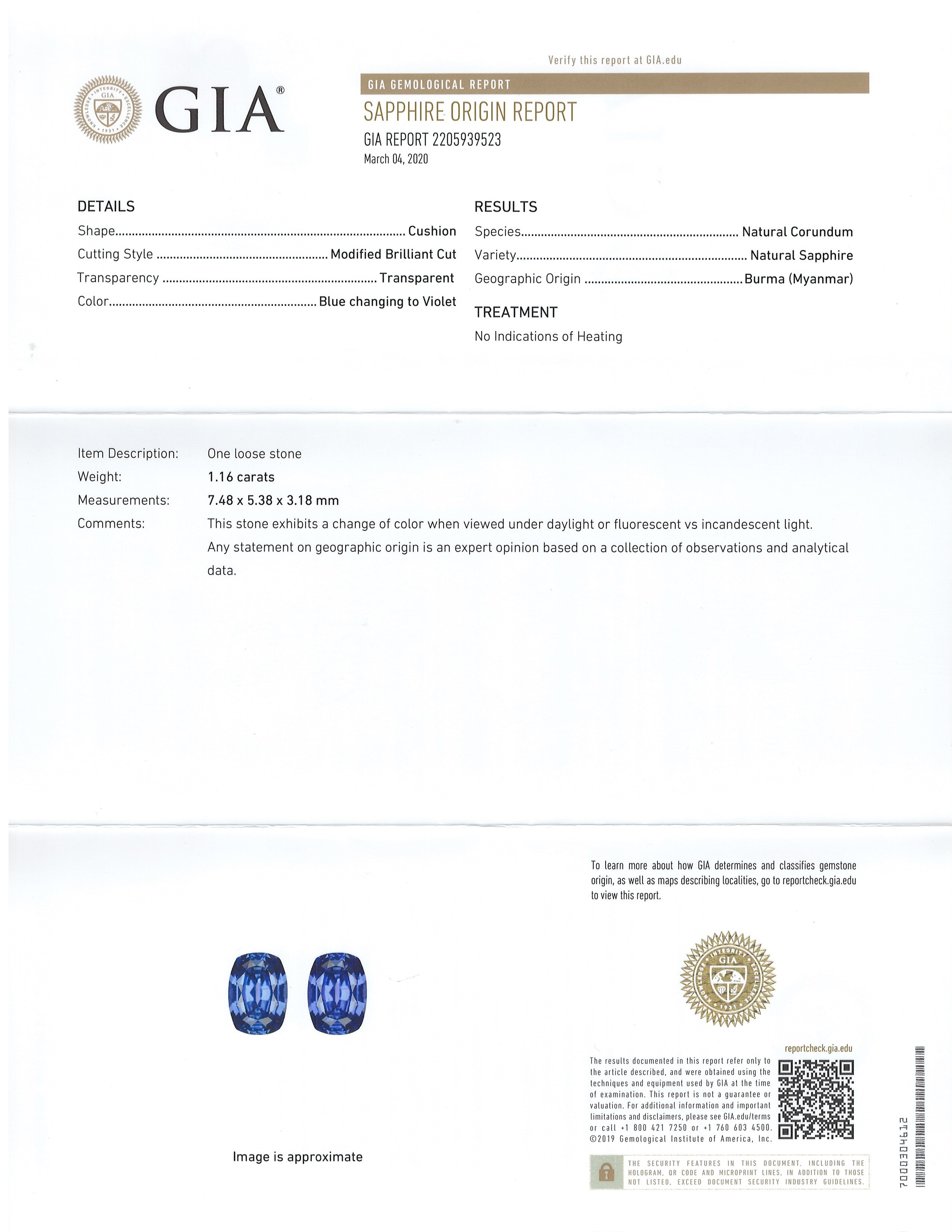 1.16 Ct. Color Change Sapphire and Natural Diamond Three Stone Ring, Platinum 950