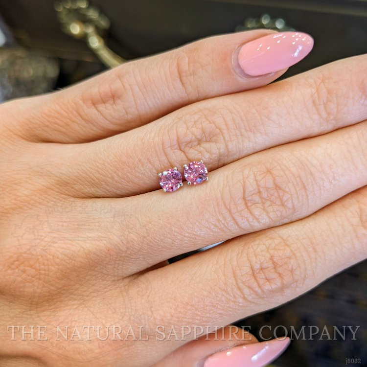 0.85 Ct.Tw. Pink Sapphire Studs Earrings, 14K White Gold