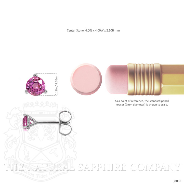 0.60 Ct.Tw. Pink Sapphire Studs Earrings, 14K White Gold