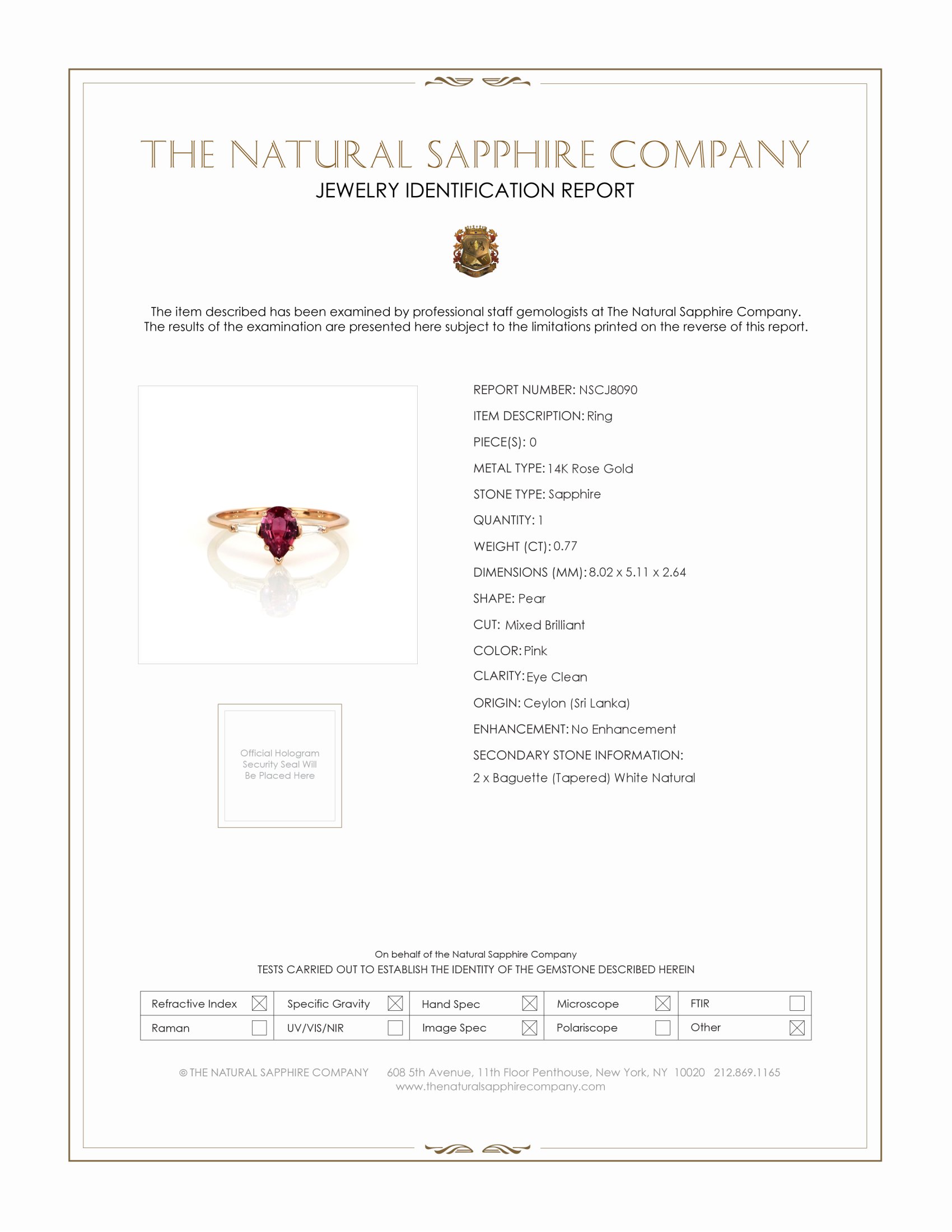 0.77 Ct. Pink Sapphire and Natural Diamond Three Stone Ring, 14K Rose Gold