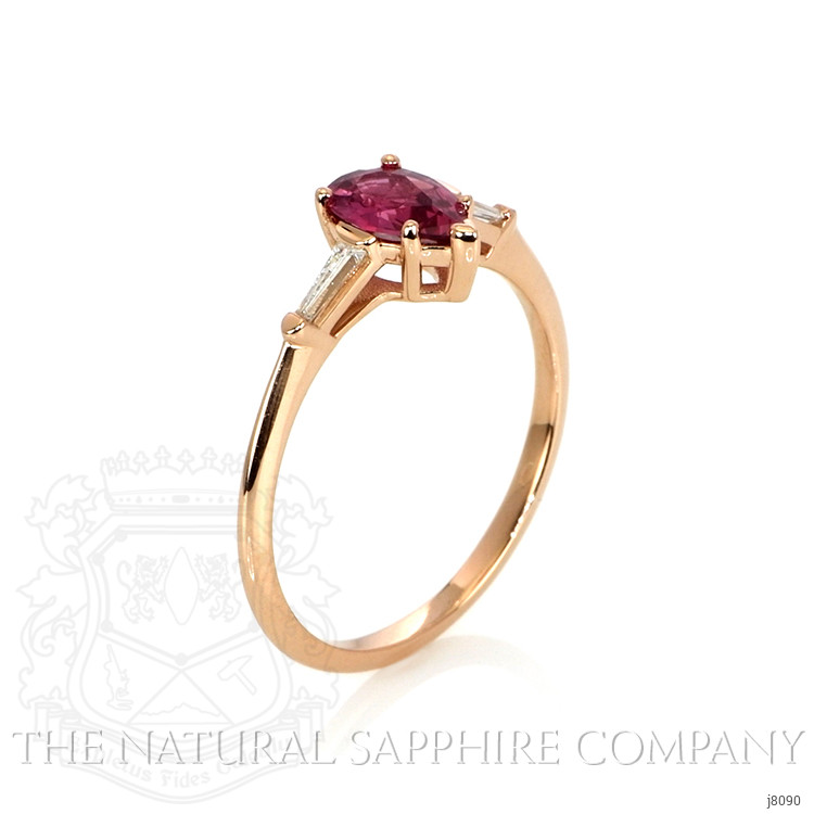0.77 Ct. Pink Sapphire and Natural Diamond Three Stone Ring, 14K Rose Gold