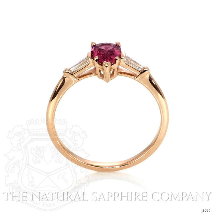 0.77 Ct. Pink Sapphire and Natural Diamond Three Stone Ring, 14K Rose Gold