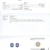 1.71 Ct. Color Change Sapphire and Natural Diamond Three Stone Ring, Platinum 950 Scan Report