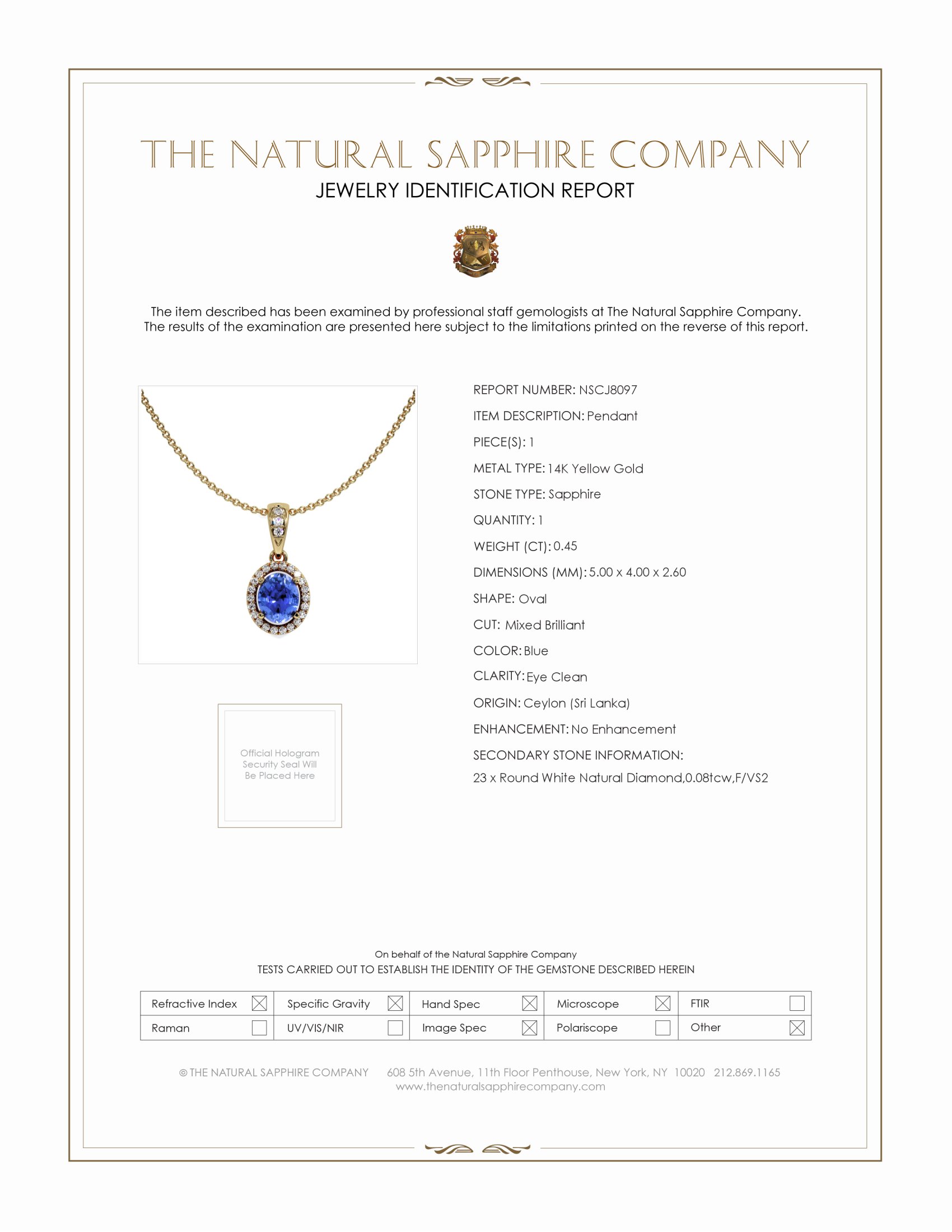 0.45 Ct. Blue Sapphire and Natural Diamond Pave Pendant, 14K Yellow Gold
