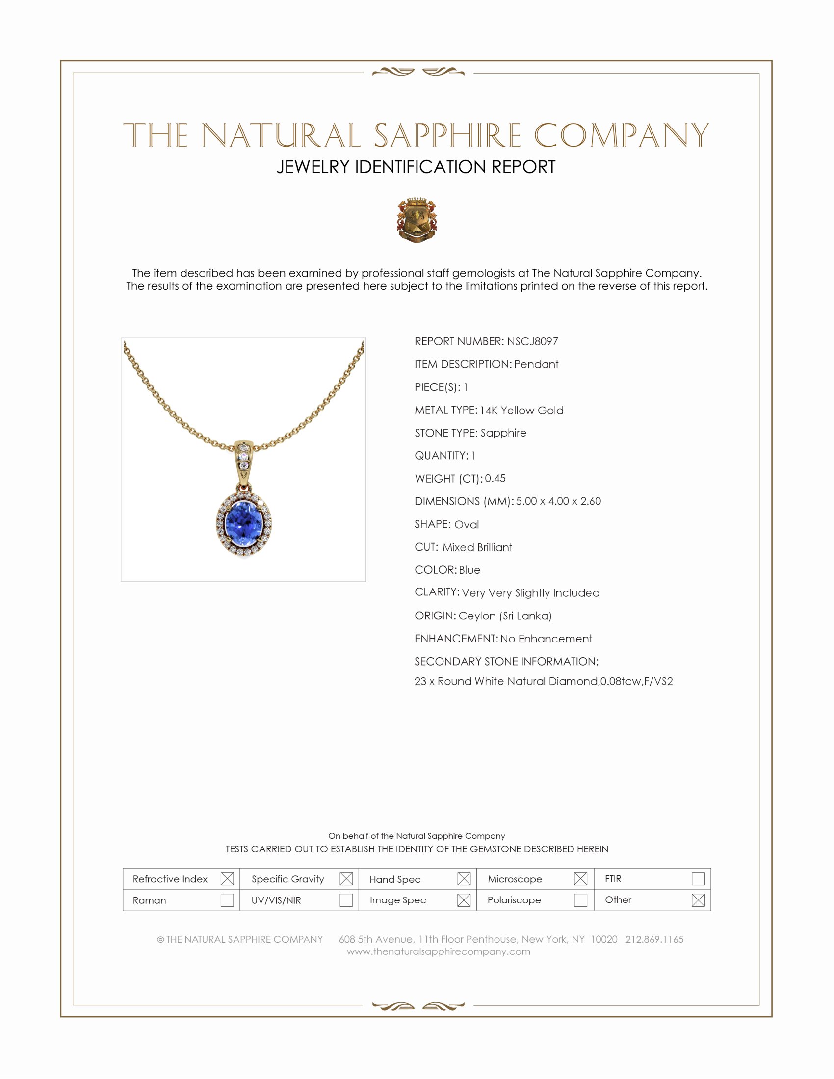 0.45 Ct. Blue Sapphire and Natural Diamond Pave Pendant, 14K Yellow Gold