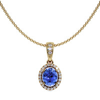 0.45 Ct. Blue Sapphire and Natural Diamond Pave Pendant, 14K Yellow Gold Video