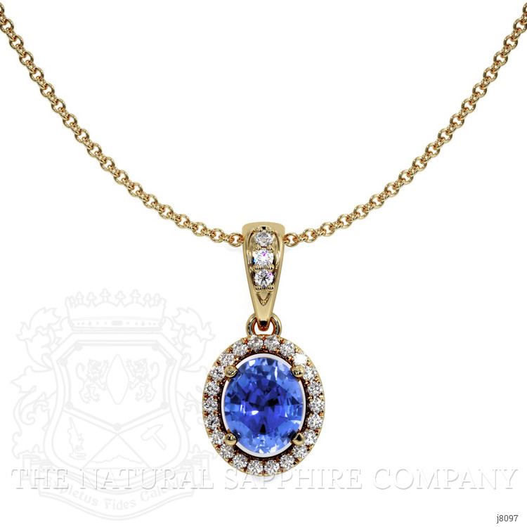 0.45 Ct. Blue Sapphire and Natural Diamond Pave Pendant, 14K Yellow Gold