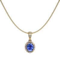 0.45 Ct. Blue Sapphire and Natural Diamond Pave Pendant, 14K Yellow Gold Image