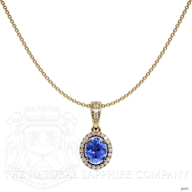 0.45 Ct. Blue Sapphire and Natural Diamond Pave Pendant, 14K Yellow Gold