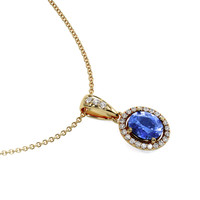 0.45 Ct. Blue Sapphire and Natural Diamond Pave Pendant, 14K Yellow Gold Image