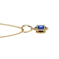 0.45 Ct. Blue Sapphire and Natural Diamond Pave Pendant, 14K Yellow Gold Image