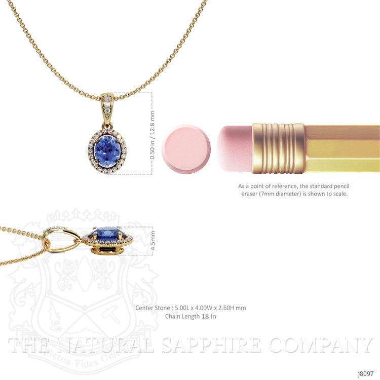 0.45 Ct. Blue Sapphire and Natural Diamond Pave Pendant, 14K Yellow Gold