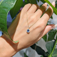 0.45 Ct. Blue Sapphire and Natural Diamond Pave Pendant, 14K Yellow Gold Life Style