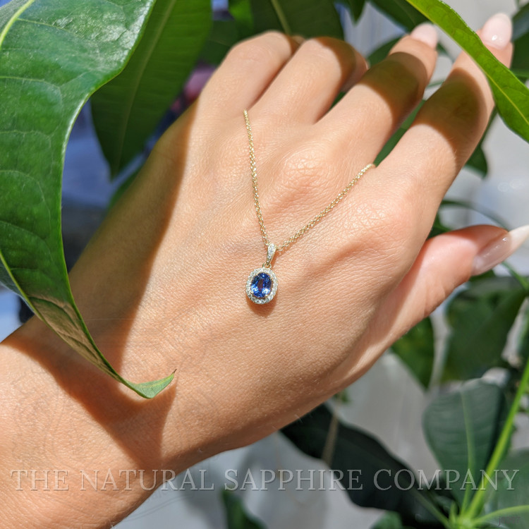 0.45 Ct. Blue Sapphire and Natural Diamond Pave Pendant, 14K Yellow Gold