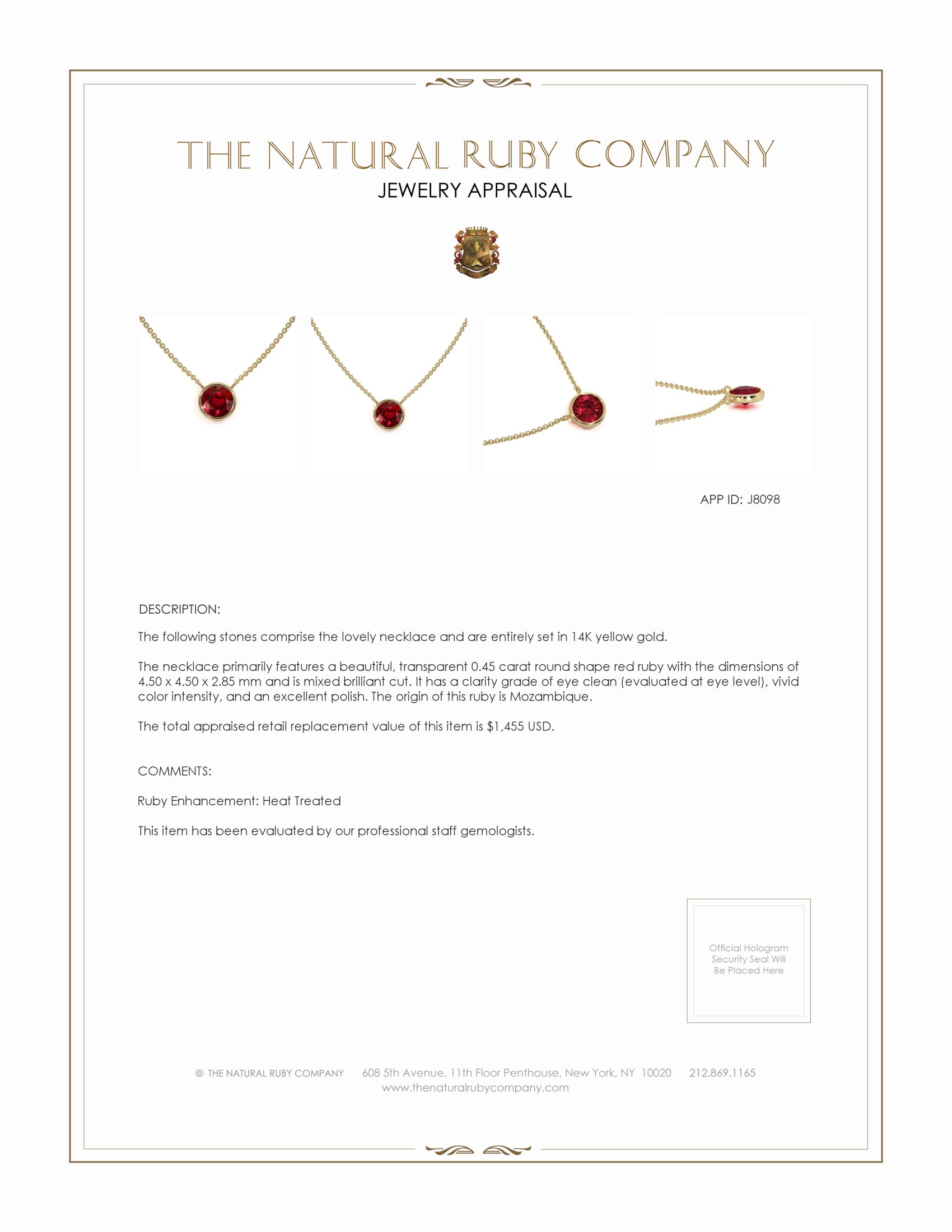 0.45 Ct. Ruby Bezel Necklace, 14K Yellow Gold