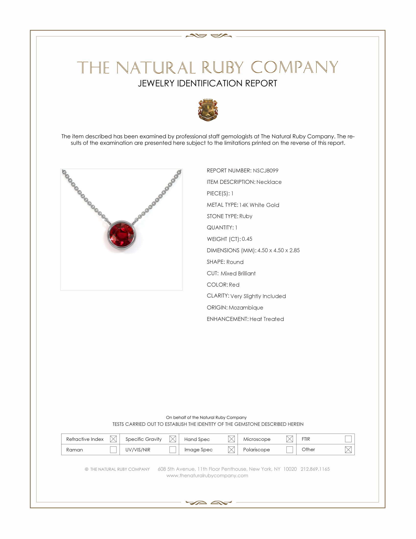 0.45 Ct. Ruby Bezel Necklace, 14K White Gold