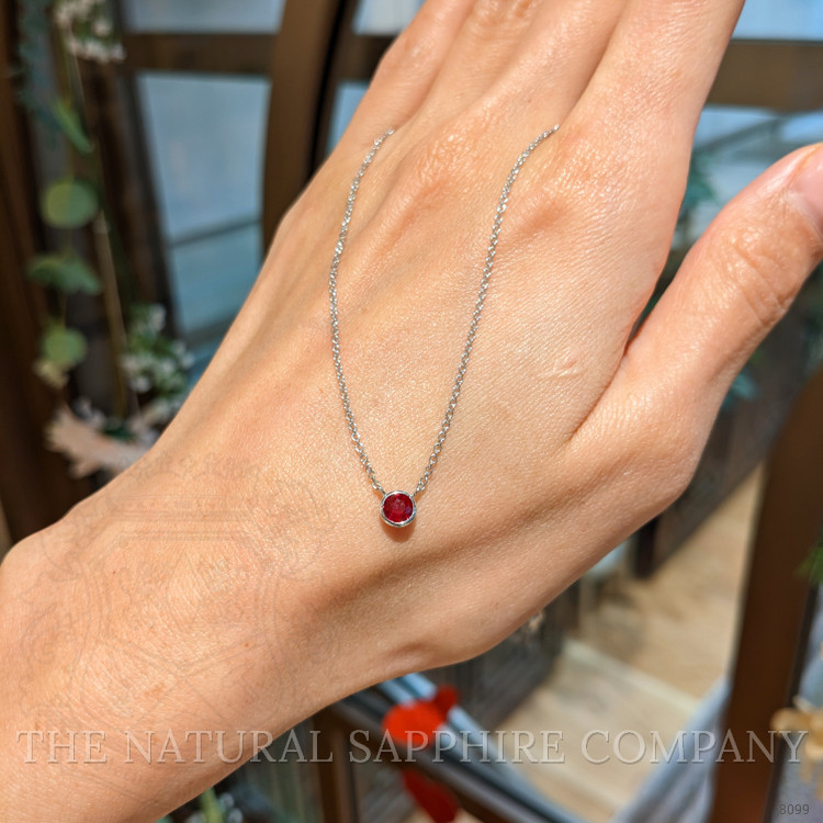 0.45 Ct. Ruby Bezel Necklace, 14K White Gold