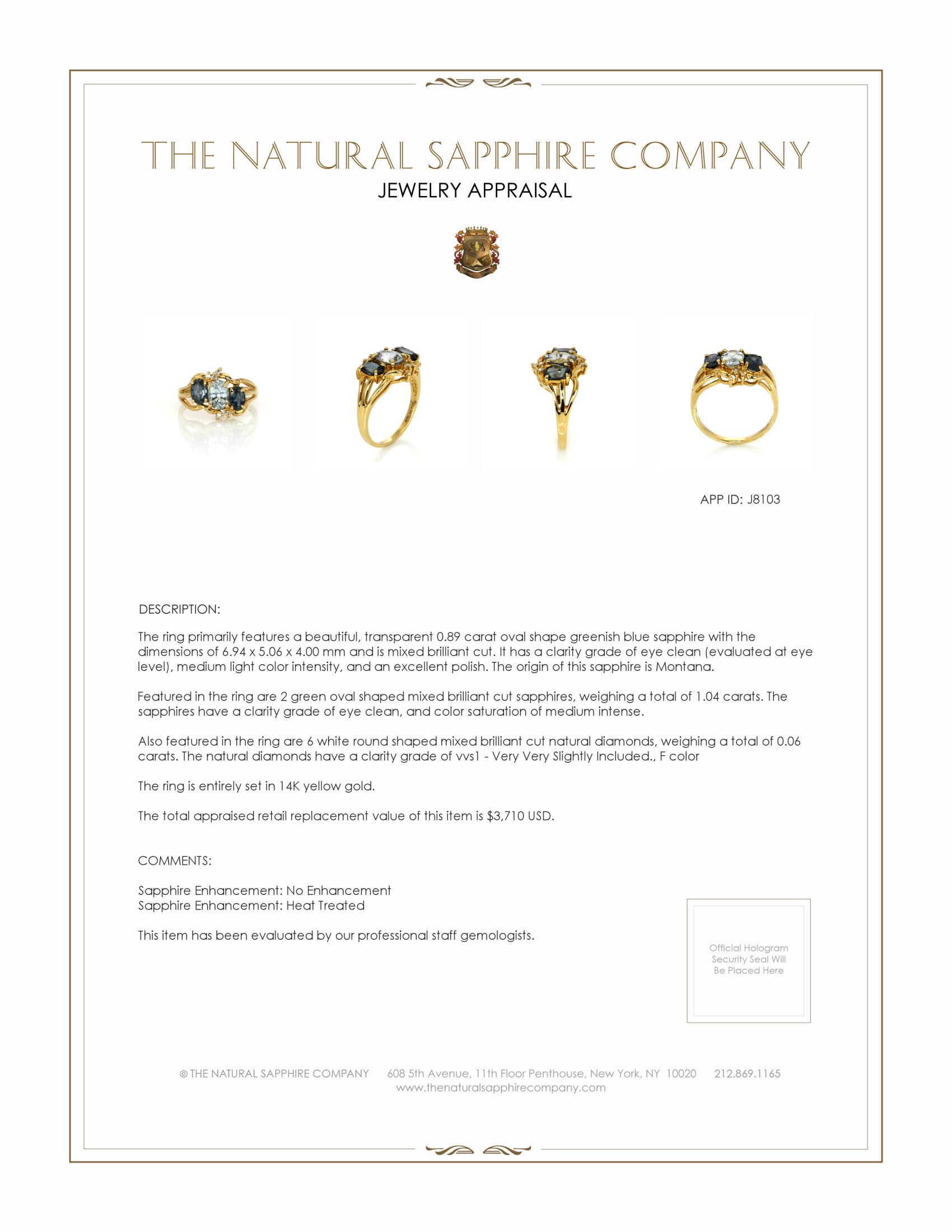 0.89 Ct. Mixed Sapphire and Natural Diamond Antique Style Ring, 14K Yellow Gold