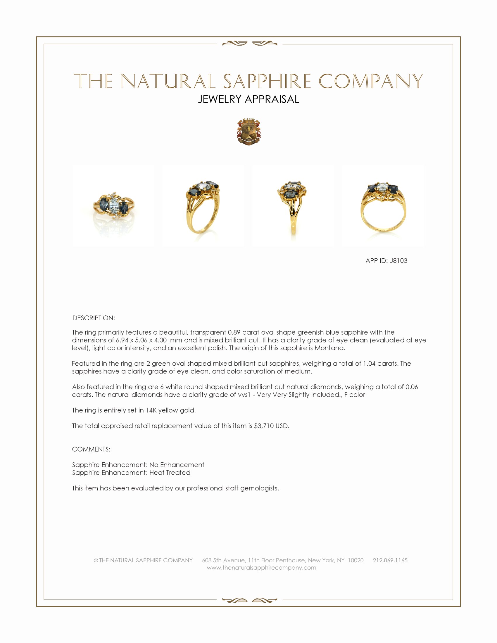 0.89 Ct. Mixed Sapphire and Natural Diamond Antique Style Ring, 14K Yellow Gold