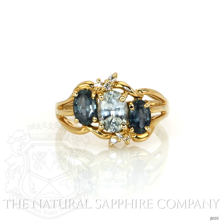 0.89 Ct. Mixed Sapphire and Natural Diamond Antique Style Ring, 14K Yellow Gold