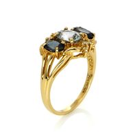 0.89 Ct. Mixed Sapphire and Natural Diamond Antique Style Ring, 14K Yellow Gold Image