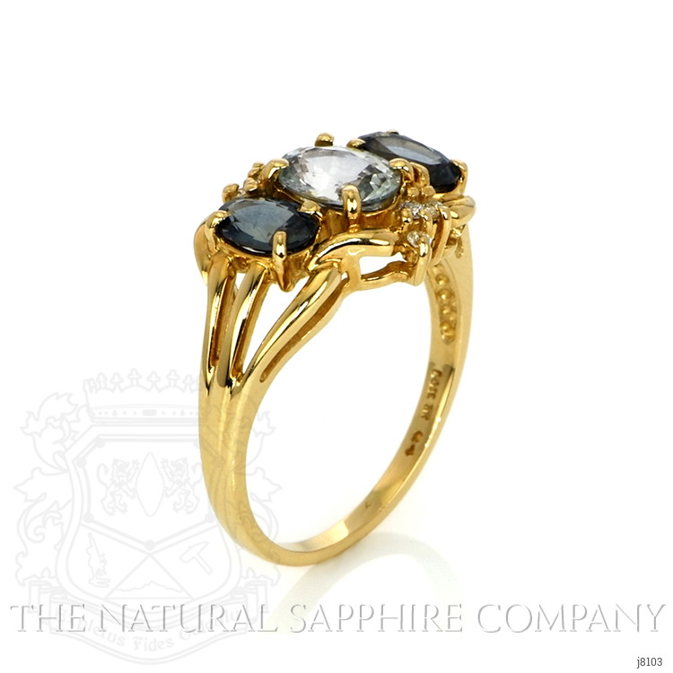 0.89 Ct. Mixed Sapphire and Natural Diamond Antique Style Ring, 14K Yellow Gold