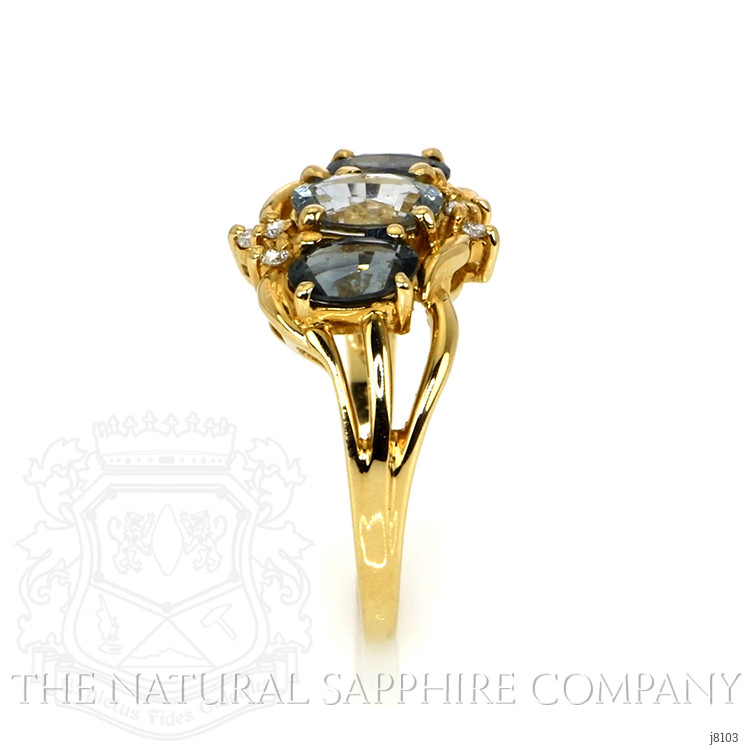 0.89 Ct. Mixed Sapphire and Natural Diamond Antique Style Ring, 14K Yellow Gold